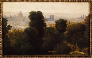 Paryż widziany ze wzgórz Belleville; ok. 1840 r., obecna 19. dzielnica, w 1840 r. (olej na płótnie) autorstwa Unknown artist