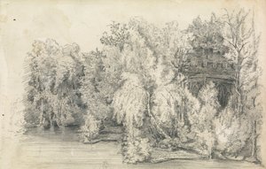 Część budynku otoczona lasem autorstwa Unknown artist