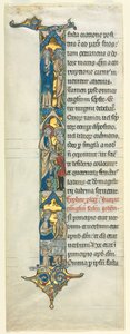 Częściowy listek z Biblii łacińskiej: Inicjał I[n principio] ze ślubem w Kana autorstwa Unknown artist