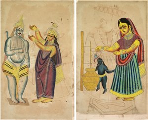 Parvati umieszcza ślubną girlandę na Shivie (recto); Masło do ubijania Yasody (verso) autorstwa Unknown artist