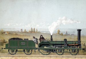 Lokomotywa pasażerska i wagon węglowy kolei strasburskiej (system Crampton) autorstwa Unknown artist