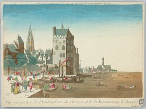 Peep-show, widok perspektywiczny ust Skaldy i tynku Antwerpii autorstwa Unknown artist