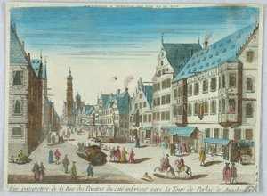 Peep-show, widok perspektywiczny ulicy malarzy z dolnego wybrzeża w kierunku wieży Perlac w Augsburgu autorstwa Unknown artist