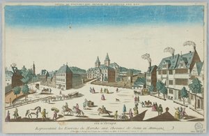Peep-show, widok optyczny przedstawiający otoczenie targu koni w Szczecinie w Niemczech autorstwa Unknown artist