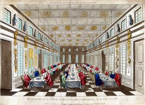 Perspektywiczny widok Salle des Festins de Versailles na cześć pokoju w 1763 roku między Wielką Brytanią, Francją i Hiszpanią. autorstwa Unknown artist