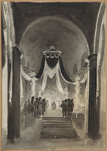 Piotra i Pawła Dekoracja Ceremonii Pogrzebowej dla Piotra III i Katarzyny II - Anonim. Pióro, pędzel, akwarela, tusz na papierze autorstwa Unknown artist