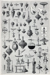 Tabliczka przedstawiająca kolekcję błystek o różnych kształtach i systemie rotacji. Grawerowanie w „”La Nature”” autorstwa Unknown artist