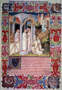 Papież Jan XXII powierza Odoricowi z Pordenone (franciszkańskiej) misję ewangelizacji Morza Zamorskiego. Mężczyźni prowadzący kuropatwy do Trabzonu. Broń i emblemat Jean Bez lęków. Broń Jeana de Berry. Miniatura w „Itinerarium”. Księga Cudów”, autorstwa Unknown artist