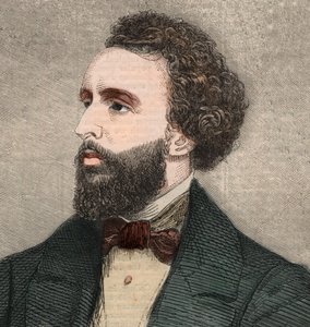 Portret Bayarda Taylora (1825-1878), amerykańskiego poety. Grawerowanie w „Ilustrowanych wiadomościach londyńskich” z 23 stycznia 1858 r. autorstwa Unknown artist