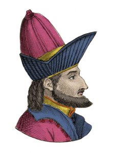 Portret Konstantyna XI (lub XII) Paleologa, znanego jako Dragases (Konstantyn XI Palaiologos) (1404-1453), cesarza bizantyjskiego. Rycina XIX wieku. autorstwa Unknown artist
