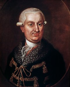 Portret hrabiego Franza Antona von Nostitz-Rieneck (1725-1794) założyciela Teatru Państwowego w Pradze w 1783 roku (Portret arystokraty Frantiska Antonina hrabiego Nostitz Rieneck, który zbudował Teatr Stanowy lub Stavovske divadlo, Praga) Anonimowe malowa autorstwa Unknown artist