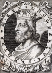 Portret Dagoberta I (? - 639), króla Franków, dynastia Merowingów. Grawerowanie XVIII wieku autorstwa Unknown artist