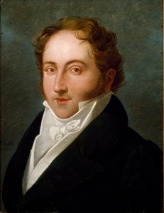 Portret Gioachino (Gioacchino) Rossiniego (1792-1868), włoskiego kompozytora Malarstwo anonimowe. 1818 Bolonia, Miejskie Muzeum Bibliograficzne Muzyczne - Portret Gioacchino Rossiniego (1792-1868), włoskiego kompozytora. Anonimowy obraz 1818. Civico Museo  autorstwa Unknown artist