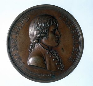 Portret Giovanniego Battisty Pergolesiego (Jean Baptiste Pergolese, Jean-Baptiste) (1710 - 1736). Medalion z brązu. Muzeum Schodów. Mediolan autorstwa Unknown artist