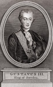 Portret Gustawa III (1746-1792), króla Szwecji od 1771 do 1792 rycina z 1787 r. „Zbiór Żołnierzy minionych lat” autorstwa Unknown artist