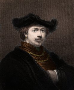 Portret Harmenszoon van Rijn Rembrandt (1606-1669), holenderskiego malarza - Harmenszoon Van Rijn Rembrandt 1606-1669 - rycina - XIX wiek autorstwa Unknown artist