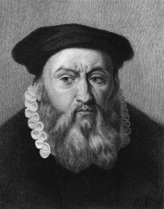 Portret Jeana Calvina (1509 - 1564), francuskiego reformatora religijnego i pisarza - w „Histoire des Français” Lavallée, rycina, b.d. autorstwa Unknown artist