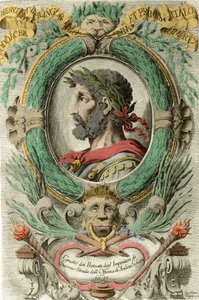 Portret Odoakrów (Odovacar), przywódcy sprzymierzonych z Hunami Heruli i ministra Attyli (435–493). Rycina z XVIII wieku. autorstwa Unknown artist