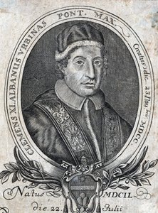 Portret papieża Klemensa XI (Gianfrancesco Albani) (1649 - 1721), 241. papieża. Grawerowanie z XVIII wieku autorstwa Unknown artist