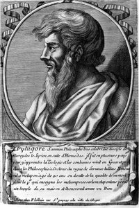 Portret Pitagorasa (ok. 570 - ok. 480 pne), greckiego matematyka i filozofa. Grawerowanie XVIII wieku autorstwa Unknown artist