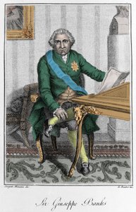 Portret Sir Josepha Banksa (1743-1820), angielskiego odkrywcy i przyrodnika. Grawerowanie w kolorze autorstwa Unknown artist