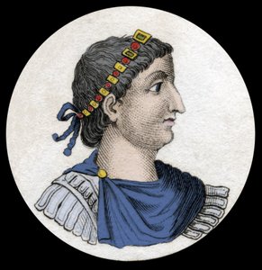 Portret Teodozjusza I (Flawiusza Teodozjusza) (347-395), cesarza rzymskiego, rycina z XIX wieku. autorstwa Unknown artist