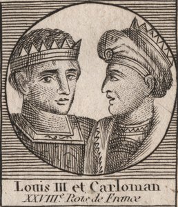 Portrety Ludwika III (863/65-882) Króla Franków w latach 879-882 i Karola II (866-884), Króla Franków w latach 879-884 - Ludwika II, króla Zachodniej Francji i Karola II, króla Zachodu Francia - rycina z „Instruction sur l