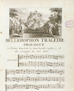 Prolog „” Bellerophon „” Tragedia Lyrique w pięciu aktach z prologiem Jeana Baptiste Lully (Giovanni Battista Lulli) (Jean-Baptiste) (1632-1687). 1714. autorstwa Unknown artist