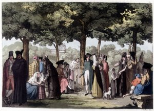 Promenada esplanady w Barcelonie. Litografia XIX wieku. autorstwa Unknown artist