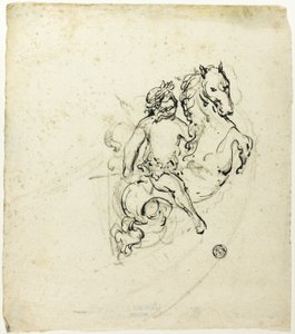Putto ukoronowany laurem, na rżącym koniu autorstwa Unknown artist