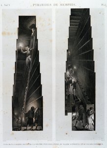 Piramidy w Memfis: widok górnej galerii Wielkiej Piramidy, wzięty z górnego i dolnego łożyska - w „Opisie Egiptu”, wydaniach cesarskich autorstwa Unknown artist