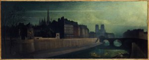 Quai des Orfêvres, Pont Saint-Michel, Notre-Dame, ok. 1860 r.; efekt nocny, dzisiejsze 1. i 4. dzielnica, między 1855 a 1865 r. (olej na płótnie) autorstwa Unknown artist