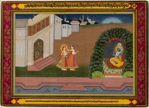 Powiernik Radhy przyprowadza ją do Kryszny, na podstawie poezji Bihari (ind., 1595–1663) autorstwa Unknown artist