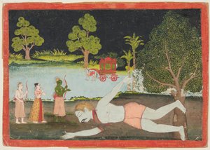 Rama i Lakszmana zabijają demonicznego giganta Viradhę z Ramajany autorstwa Unknown artist