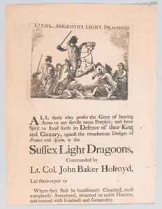 Plakat rekrutacyjny do lekkich dragonów podpułkownika Holroyda, 1780 ok. autorstwa Unknown artist