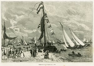 Regates on Lake Sneek (Holandia). Grawer ilustrujący historię La Frise, na podstawie relacji holenderskiej gazety, in le tour du monde 1886, w reżyserii Edouarda Chartona (1807-1890), Hachette, Paryż. autorstwa Unknown artist