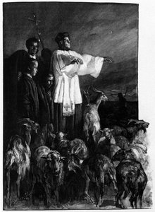 Obrzędy religijne: Ceremonia egzorcyzmów na rynku w nocy Wniebowstąpienia. Sycylia Grawerowanie z XIX wieku autorstwa Unknown artist
