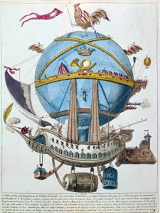 Przedstawienie podróży balonem, rycina satyryczna z XVIII wieku. autorstwa Unknown artist