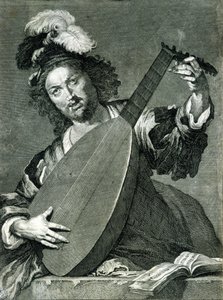 Przedstawienie lutnisty strojącego swój instrument. autorstwa Unknown artist