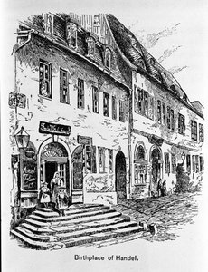 Reprezentacja domu, w którym urodził się George Frideric Handel (George Frideric Handel autorstwa Unknown artist