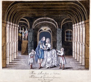 Reprezentacja opery „Giulio Sabino” Giuseppe Sarti (1729-1802) w Wiedniu w 1785 roku. Na scenie Caterina (Katharina) Cavalieri i kastrat Luigi Marchesi. Mediolan autorstwa Unknown artist