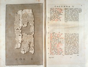 Reprodukcja papirusu Herkulanum z Filodemy z Gadary (1793) autorstwa Unknown artist