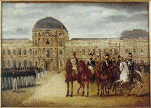 Przegląd przed Château des Tuileries, około 1820 r. Obecna 1. dzielnica, między 1815 a 1825 r. (olej na płótnie) autorstwa Unknown artist