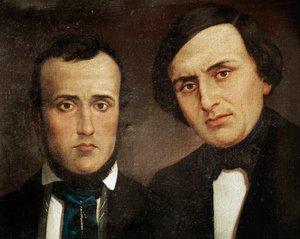 Risorgimento: portret braci Attilio Bandiera (1810-1844) i Emilio Bandiera (1819-1844). Anonimowe malowanie. XIX-wieczny Rzym, Instytut Historii Risorgimento autorstwa Unknown artist