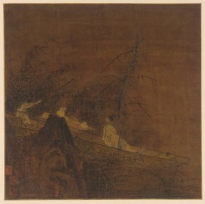 Scena rzeczna: łódź wśród dzikiego bambusa autorstwa Unknown artist