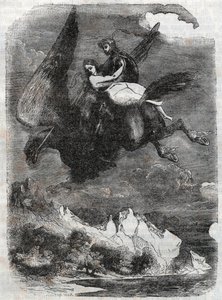 Roger (Ruggero, Ruggiero) i Angelique (Angelica) na hipopazuru - rycina z 1851 r. z „Roland furieux” (Orlando furioso) (XVI w.) Ludovico Ariosto, znanego jako Ariosto - Wydanie przetłumaczone z języka włoskiego przez hrabiego Tressan i opublikuj autorstwa Unknown artist