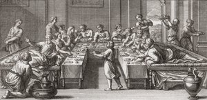 Rzymskie triclinium, czyli jadalnia ze stołem i kanapami autorstwa Unknown artist