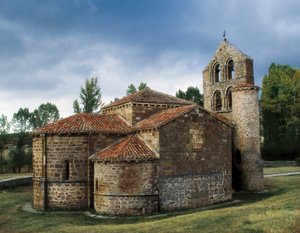 Sztuka romańska: widok kościoła San Salvador de Cantamuda, Hiszpania autorstwa Unknown artist