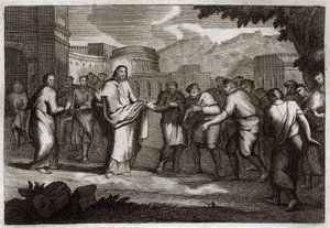 Biblia Royaumonta, Nowy Testament: Dziesięciu trędowatych. Wojownicy Jezusa Chrystusa dziesięciu trędowatych. Ilustracja z 1811 roku. autorstwa Unknown artist