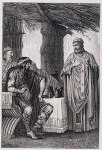 Święty Grzegorz z Tours (538-594) sprzeciwił się Chilpericowi I (539-584) królowi Neustrii. autorstwa Unknown artist